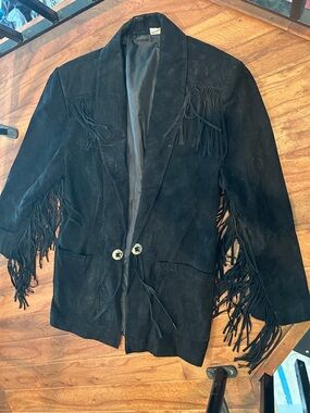 Vintage 80’s Together Black Fringe Leather Jacket Size Large